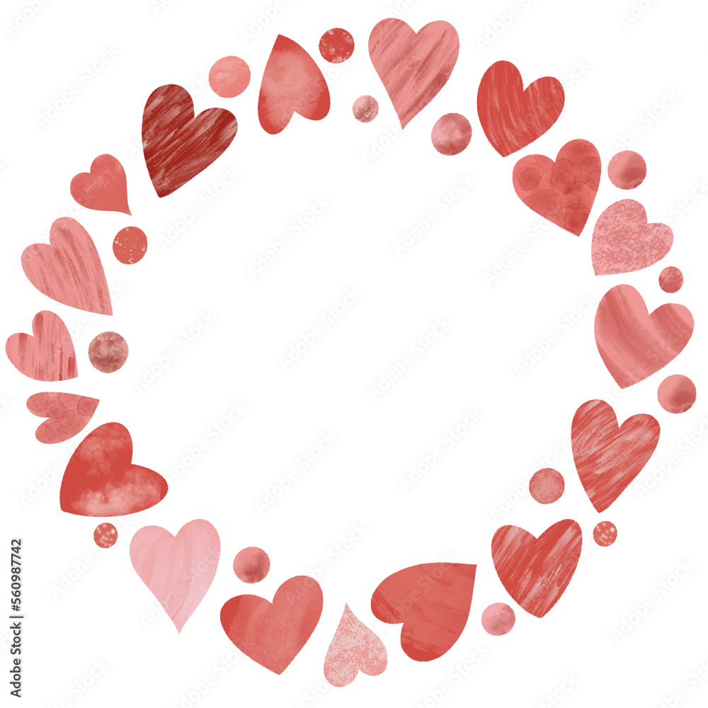 Round frame of red hearts, hand drawn illustration Round frame of red hearts, hand drawn illustration
