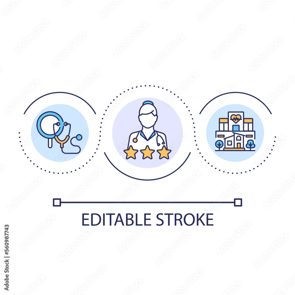 Clinical nurse loop concept icon. Medical certified specialist. Diagnose and treatment in hospital abstract idea thin line illustration. Isolated outline drawing. Editable stroke. Arial font used