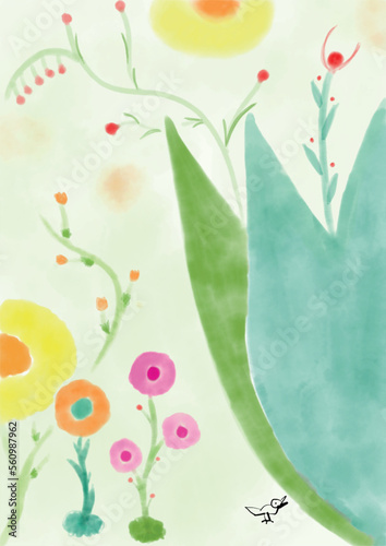 watercolor background with flowers and surrealism 