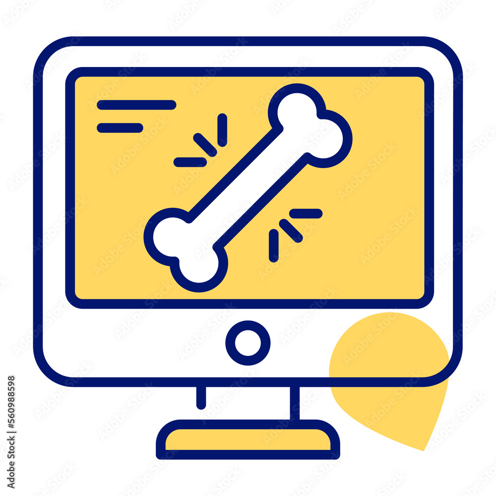 Bone inside monitor concept of radiology vector, x-ray icon Bone inside monitor concept of radiology vector, x-ray icon