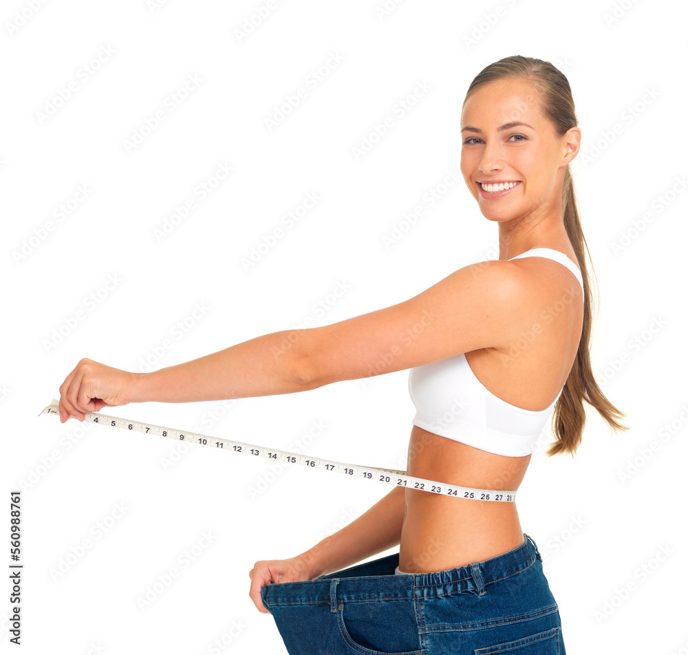 Woman Holding Measuring Tape Around Waist Stock Photo - Image of fitness,  isolated: 24331200