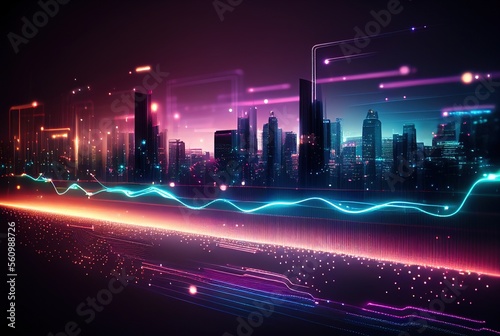 Technology background with smart city and glowing light. Generative AI