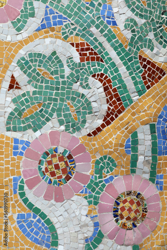 Colorful external mosaic from Palau de la Musica Catalana in Barcelona