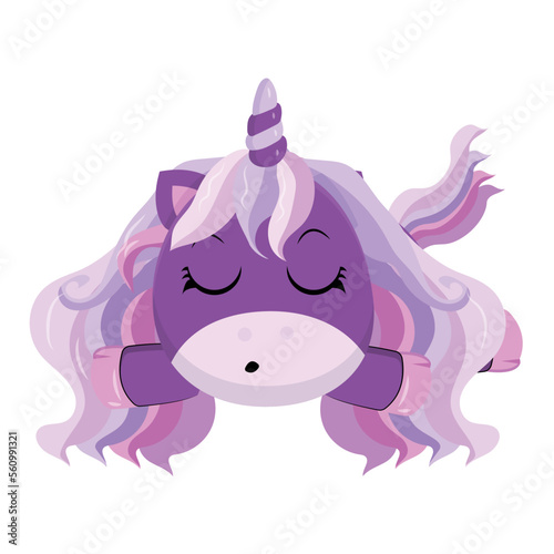 Cute Unicorn Sleeping Cartoon Vector Icon Illustration. Animal Nature Icon Concept Isolated Premium Vector. Flat Cartoon Style