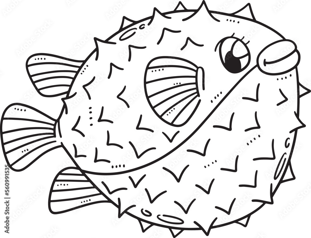 Mother Pufferfish Isolated Coloring Page for Kids Stock Vector | Adobe