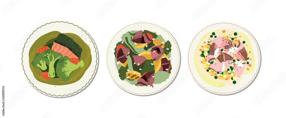 set of three different salad, vegetable bowl set of three different salad, vegetable bowl