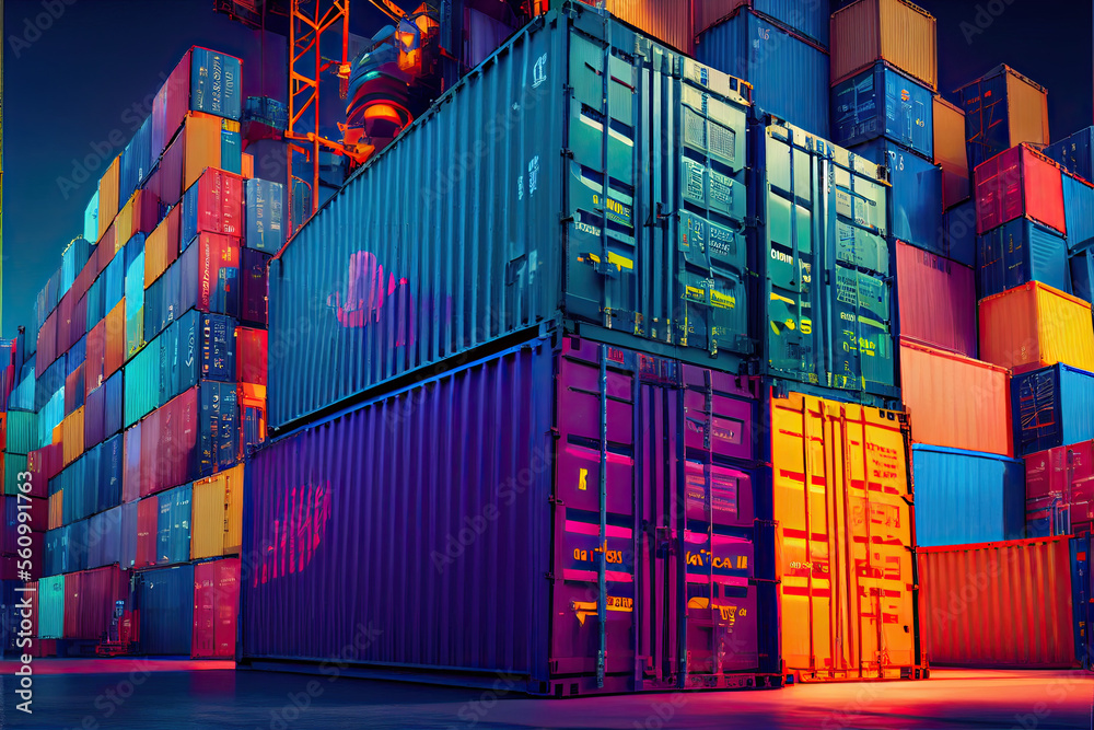 Fototapeta premium Containers in a port - Generative AI