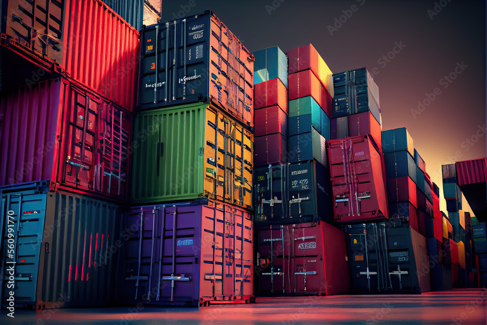 Fototapeta premium Containers in a port - Generative AI