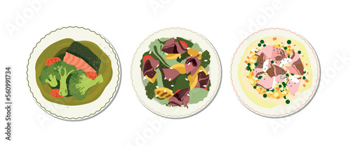 set of three different salad, vegetable bowl