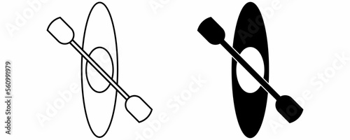 outline silhouette kayak with paddle icon set isolated on white background