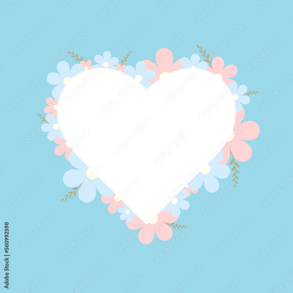 Heart with a place for an inscription and flowers on a blue background