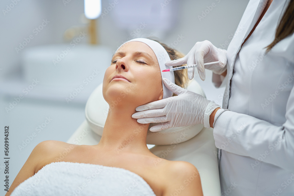 A scene of medical cosmetology treatments botulinum injection.