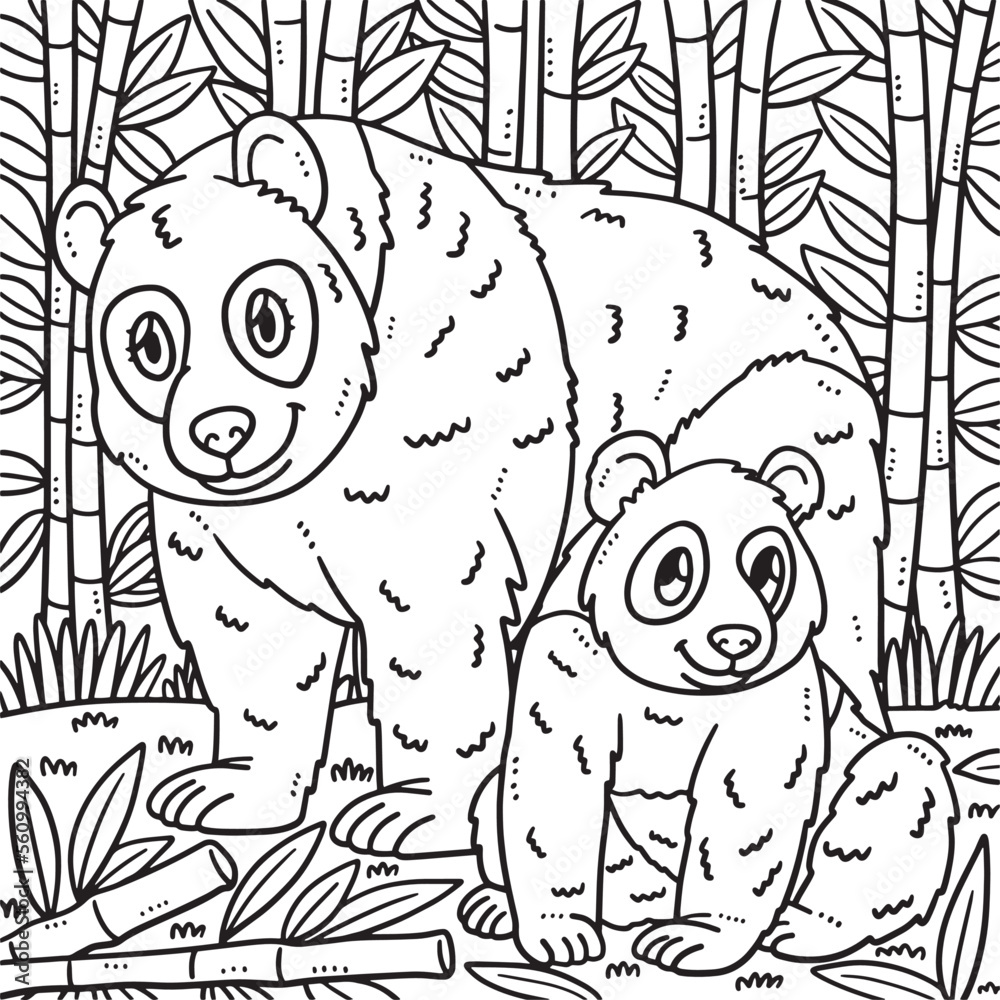 Mother Panda and Baby Panda Coloring Page for Kids