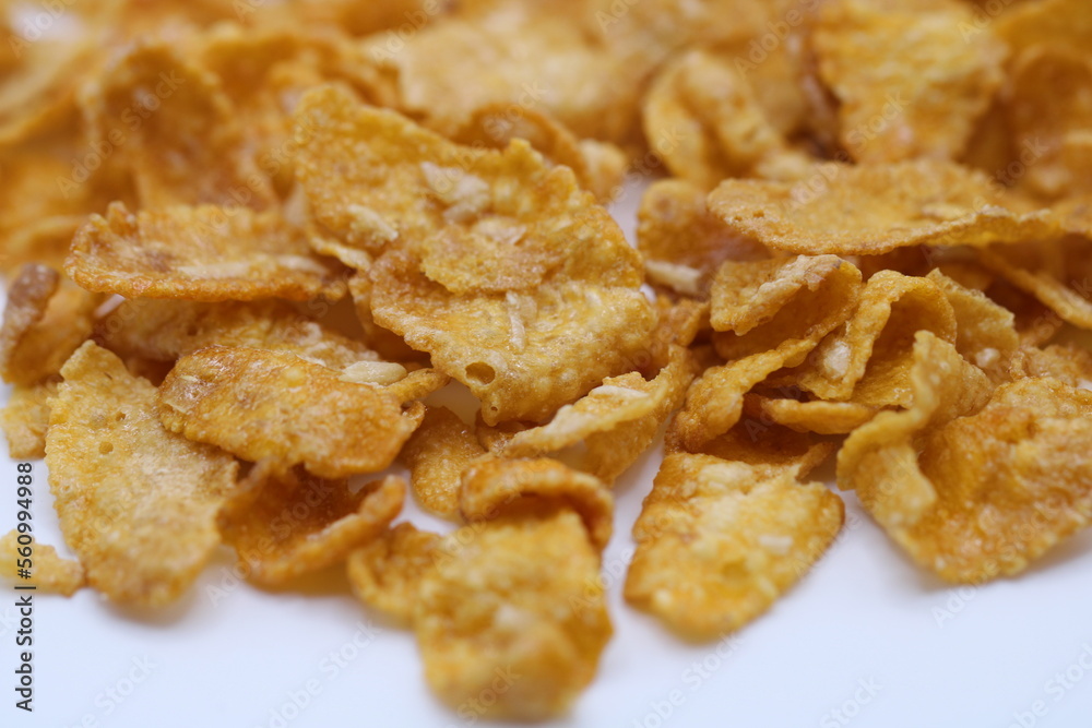 Breakfast cereals on a white background close up