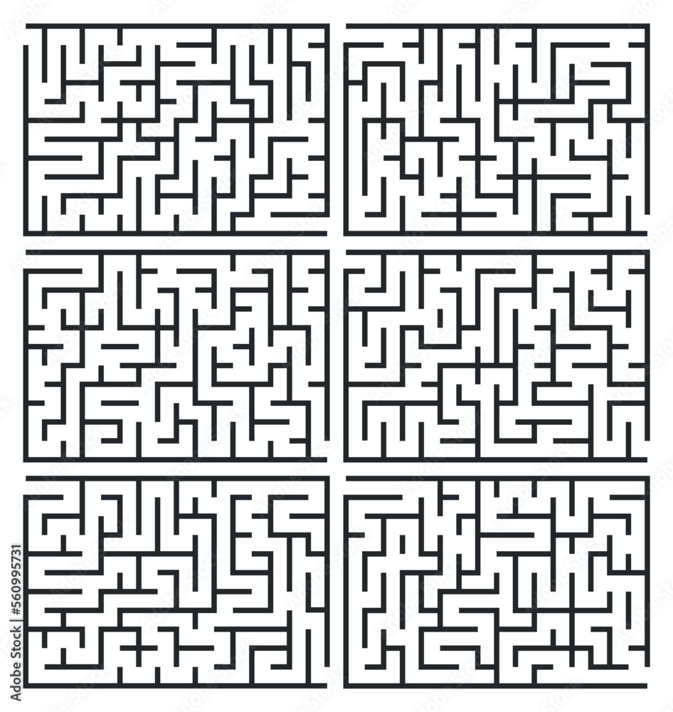 Abstract maze. Find right way. Isolated simple square maze black line on white background. Vector illustration.