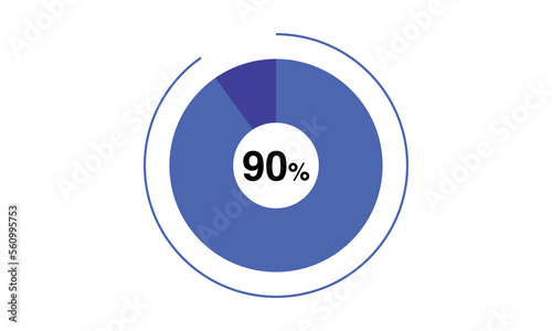 90 percent pie chart blue color, pie chart vector for blue color