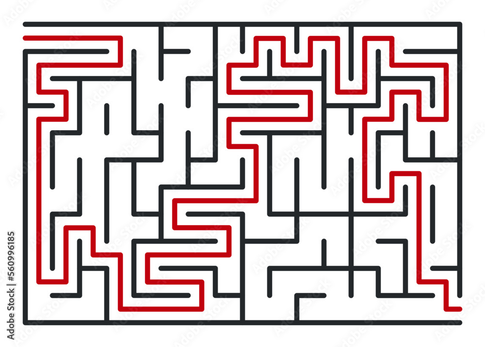 Abstract maze. Find right way. Isolated simple square maze black line on white background. Vector illustration. Abstract maze. Find right way. Isolated simple square maze black line on white background. Vector illustration.