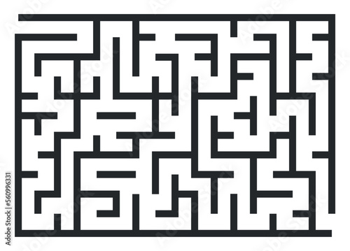 Abstract maze. Find right way. Isolated simple square maze black line on white background. Vector illustration.