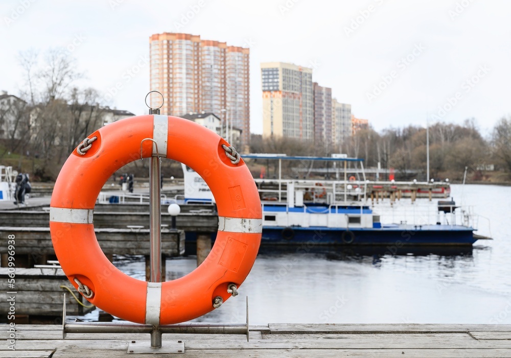 Lifebuoy mounted on a special mount on the pier.