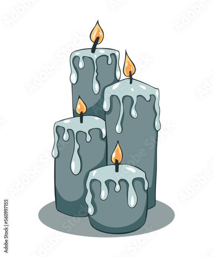 Vector graphics flat illustration of candles scented burning flowing paraffin