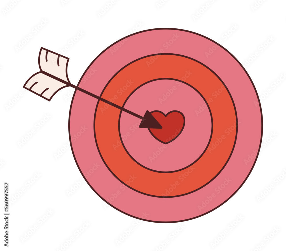 Vector retro target with heart in center. Target and arrow y2k. Happy Valentines day. Hitting the target. Love and romance.