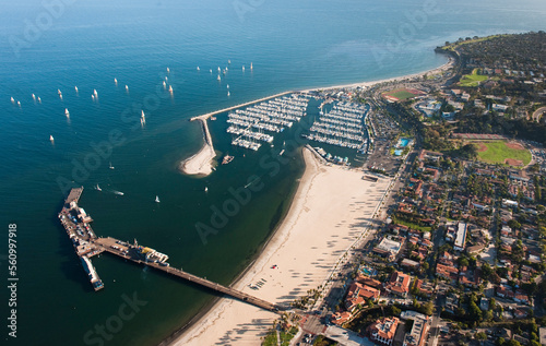 An aerial view of the waterfront in Santa Barbara, CA. photo