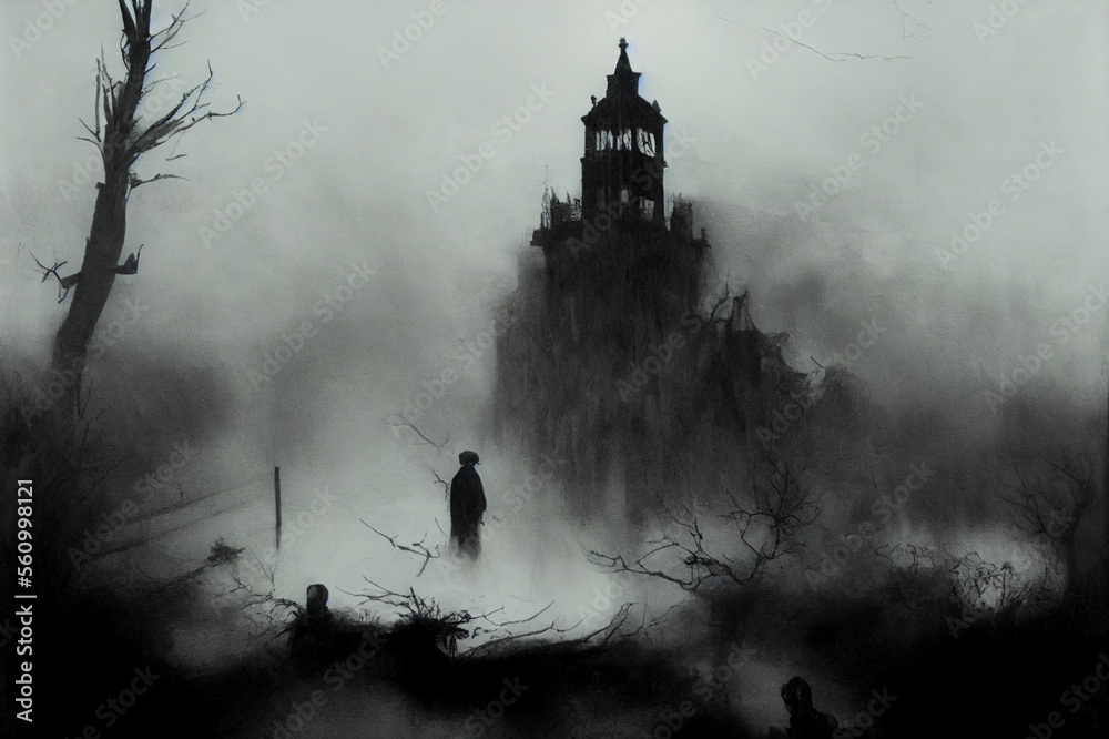 Fototapeta premium scary castle in the forest, generative ai