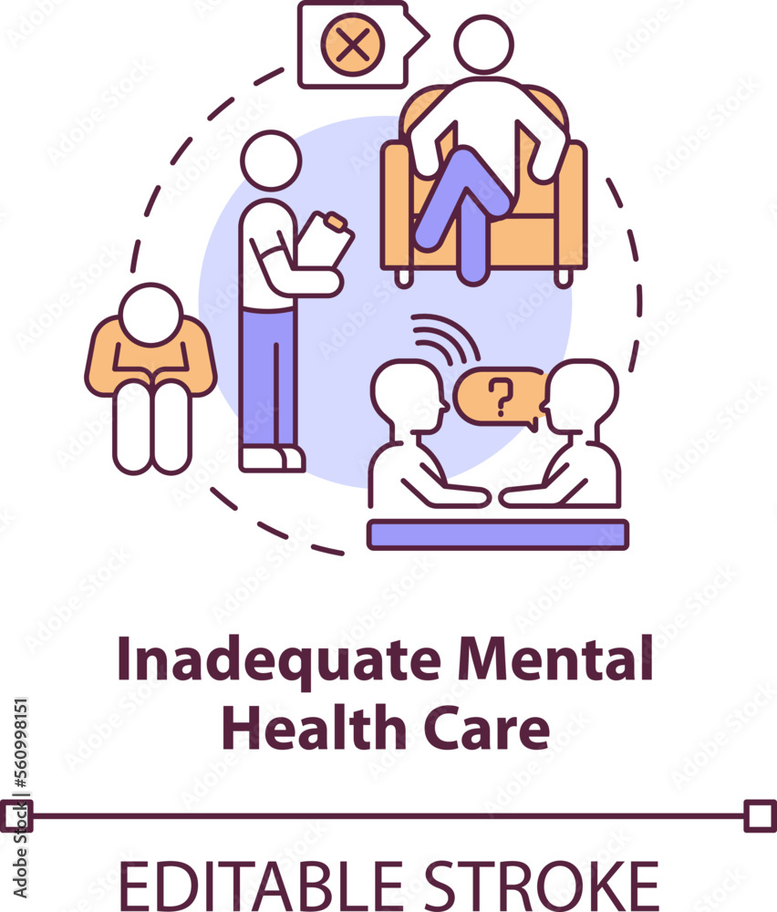 Inadequate mental health care concept icon. Incorrect therapy. LGBTQI risk factor abstract idea thin line illustration. Isolated outline drawing. Editable stroke. Arial, Myriad Pro-Bold fonts used