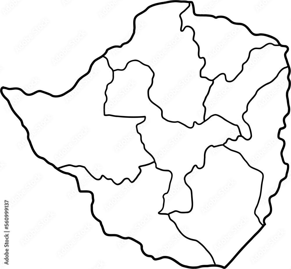 doodle freehand drawing of zimbabwe map.