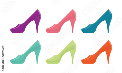 Heels of women vector set. Icon of heels in different colors set