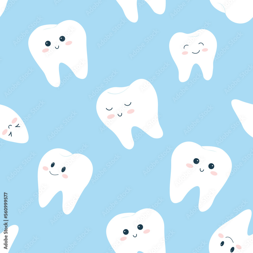 Cute seamless pattern with white smiling teeth Cute seamless pattern with white smiling teeth