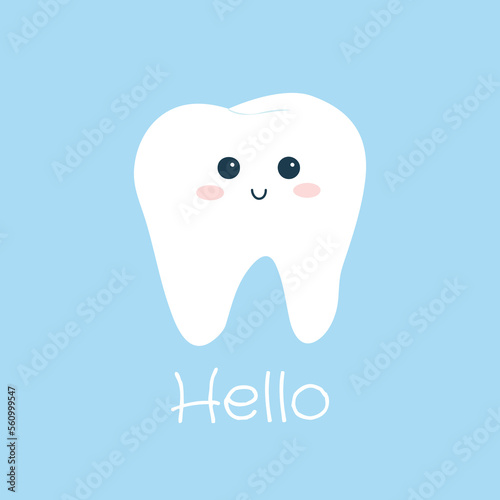 Cute vector illustration with white smiling tooth 