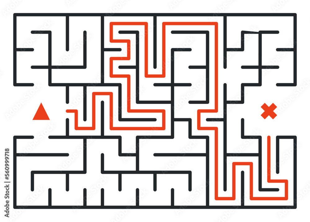 Abstract maze. Find right way. Isolated simple square maze black line on white background. Vector illustration. Abstract maze. Find right way. Isolated simple square maze black line on white background. Vector illustration.