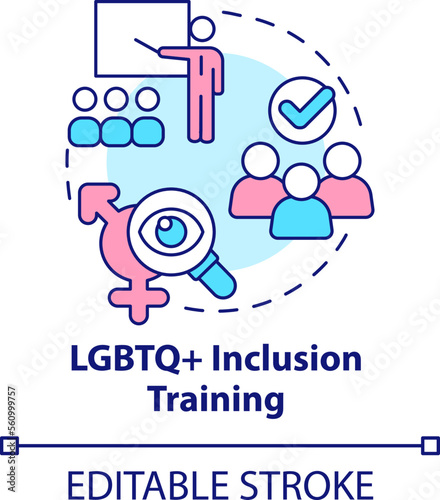 LGBTQ inclusion training concept icon. Creating comfortable workplace abstract idea thin line illustration. Isolated outline drawing. Editable stroke. Arial, Myriad Pro-Bold fonts used