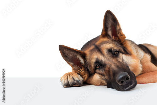 German shepherd dog lying down isolated on transparent background. German shepherd dog portrait  For web banner, social media cover, wallpapers, wrappers, postcards, banners.  Digital artwork