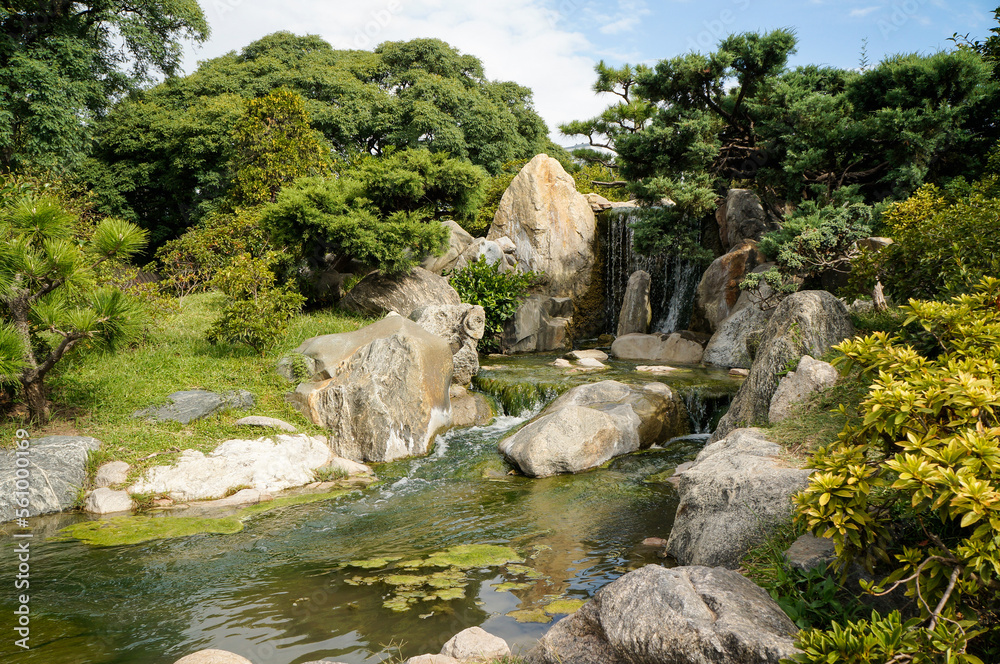 Waterfall at the Japanese Garden in Buenos Aires, Argentina.