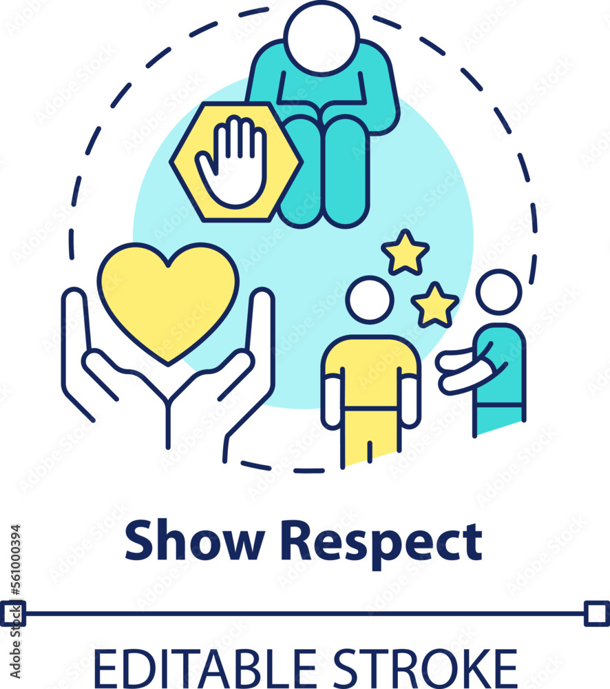 Show respect concept icon. Stop transphobia. Supporting gender identity abstract idea thin line illustration. Isolated outline drawing. Editable stroke. Arial, Myriad Pro-Bold fonts used - obrazy, fototapety, plakaty 