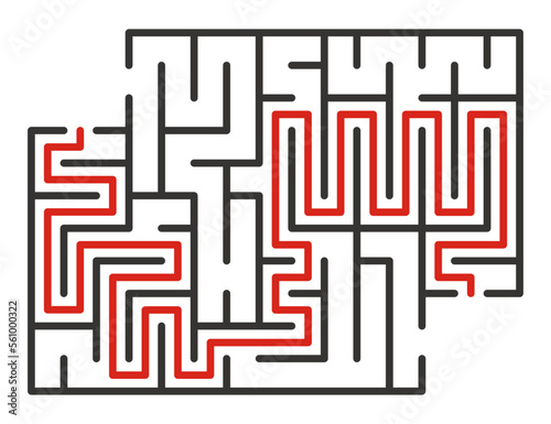 Abstract maze. Find right way. Isolated simple square maze black line on white background. Vector illustration.