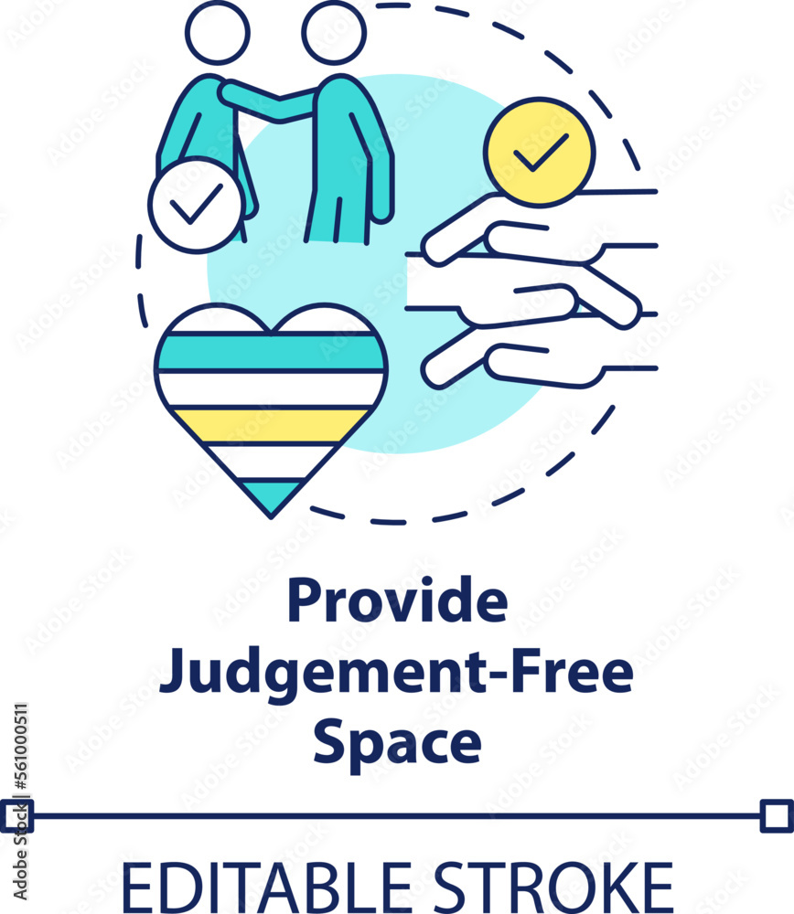 Provide judgement free space concept icon. Supporting gender identity abstract idea thin line illustration. Isolated outline drawing. Editable stroke. Arial, Myriad Pro-Bold fonts used Provide judgement free space concept icon. Supporting gender identity abstract idea thin line illustration. Isolated outline drawing. Editable stroke. Arial, Myriad Pro-Bold fonts used