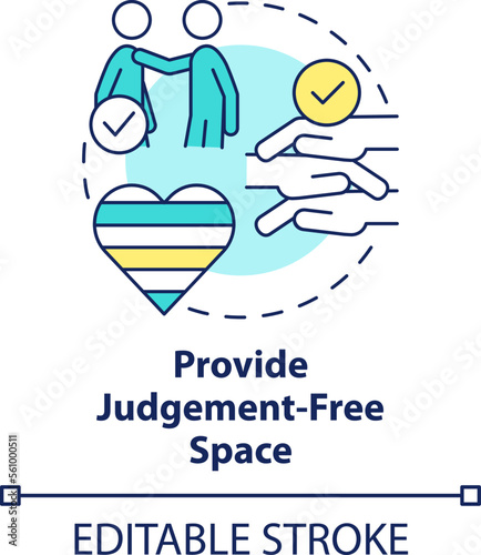 Provide judgement free space concept icon. Supporting gender identity abstract idea thin line illustration. Isolated outline drawing. Editable stroke. Arial, Myriad Pro-Bold fonts used
