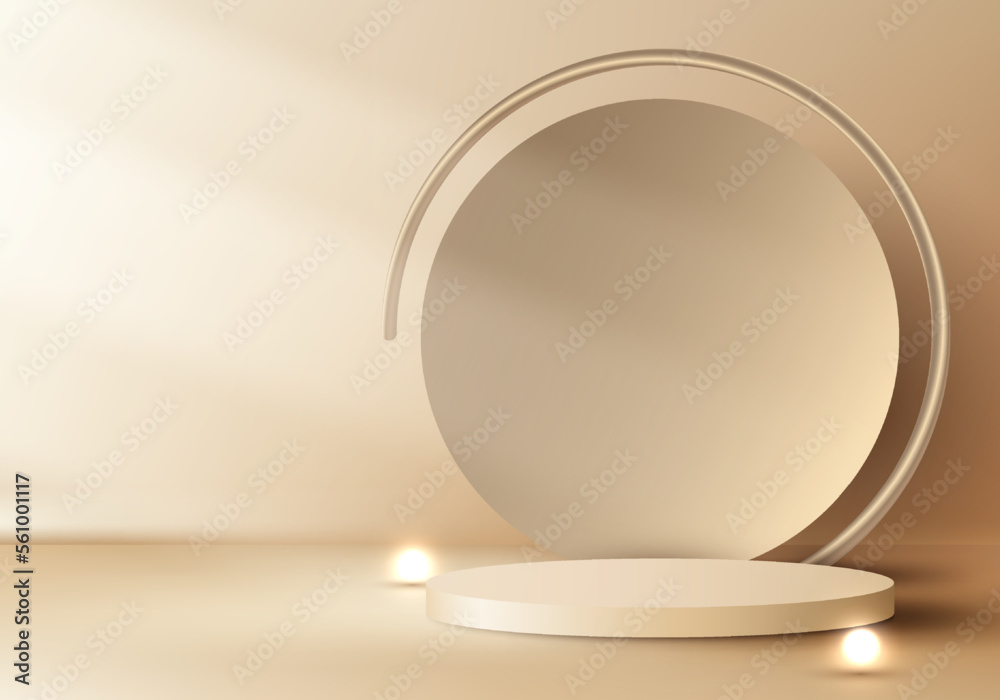 3D realistic elegant gold cylinder podium with circle backdrop decoration lighting ball on golden background luxury minimal style 3D realistic elegant gold cylinder podium with circle backdrop decoration lighting ball on golden background luxury minimal style