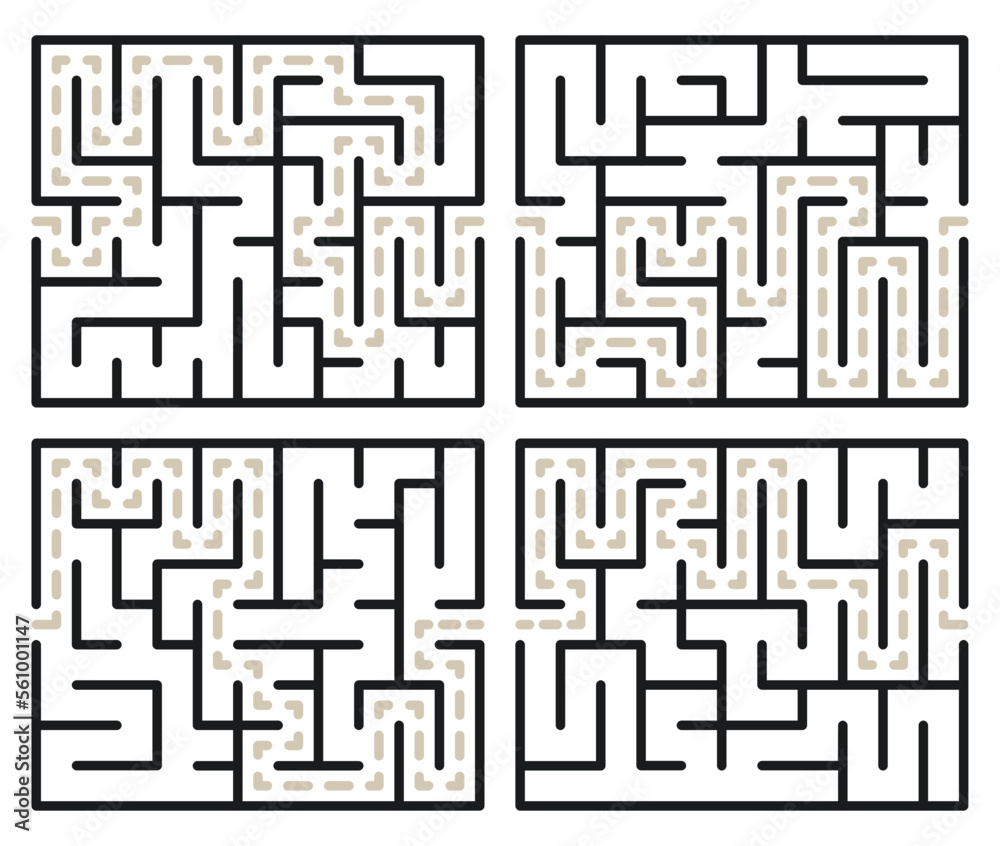 Abstract maze. Find right way. Isolated simple square maze black line on white background. Vector illustration.