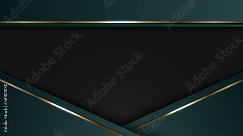 3D elegant banner web template abstract background green geometric stripes with golden lines luxury style