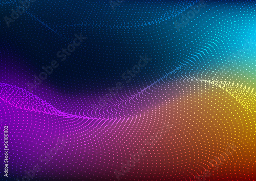 Abstract technology furturistic design dots flow particles dynamic wave on neon colors background