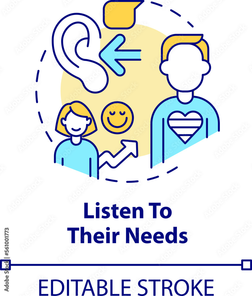 Listen to their needs concept icon. Inclusion providing. Support LGBTQ seniors abstract idea thin line illustration. Isolated outline drawing. Editable stroke. Arial, Myriad Pro-Bold fonts used