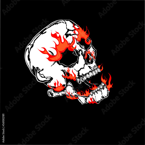  flaming skull design with bold red flames and a dark background, ideal for t shirt print apparel
