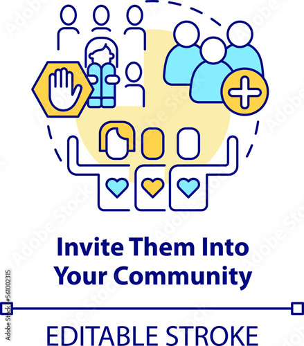 Invite them into your community concept icon. Support LGBTQ seniors abstract idea thin line illustration. Isolated outline drawing. Editable stroke. Arial, Myriad Pro-Bold fonts used