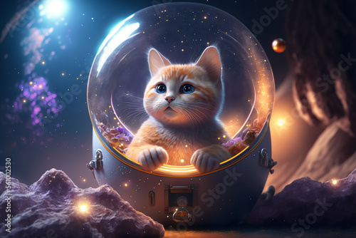 Fotografia, Obraz A cat wearing an astronaut suit to fly into space
