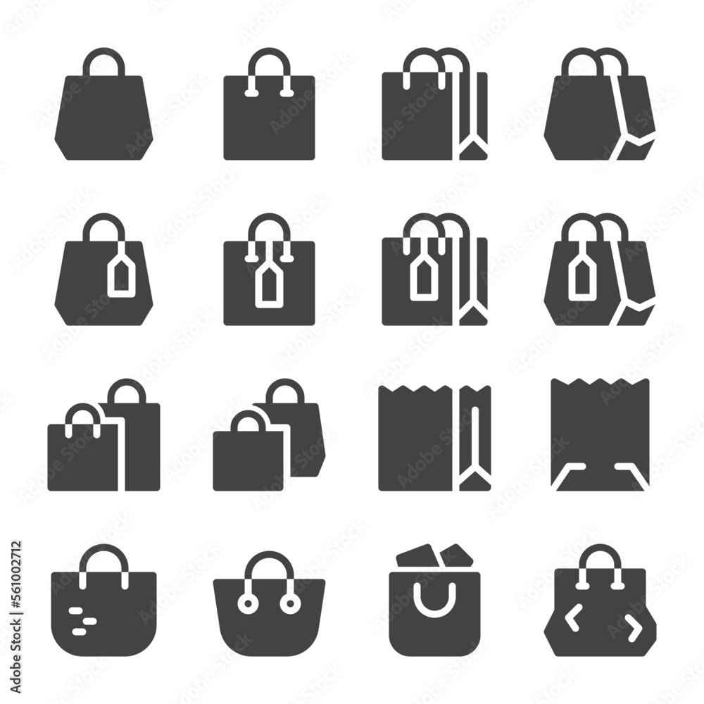 shopping bag solid icon set,vector and illustration