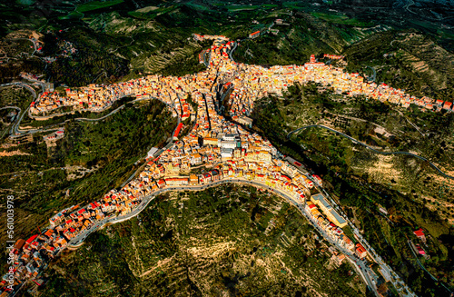 Aerial view of a beautiful Italian mountain town Centuripe, Sicily, Italy, Europe photo